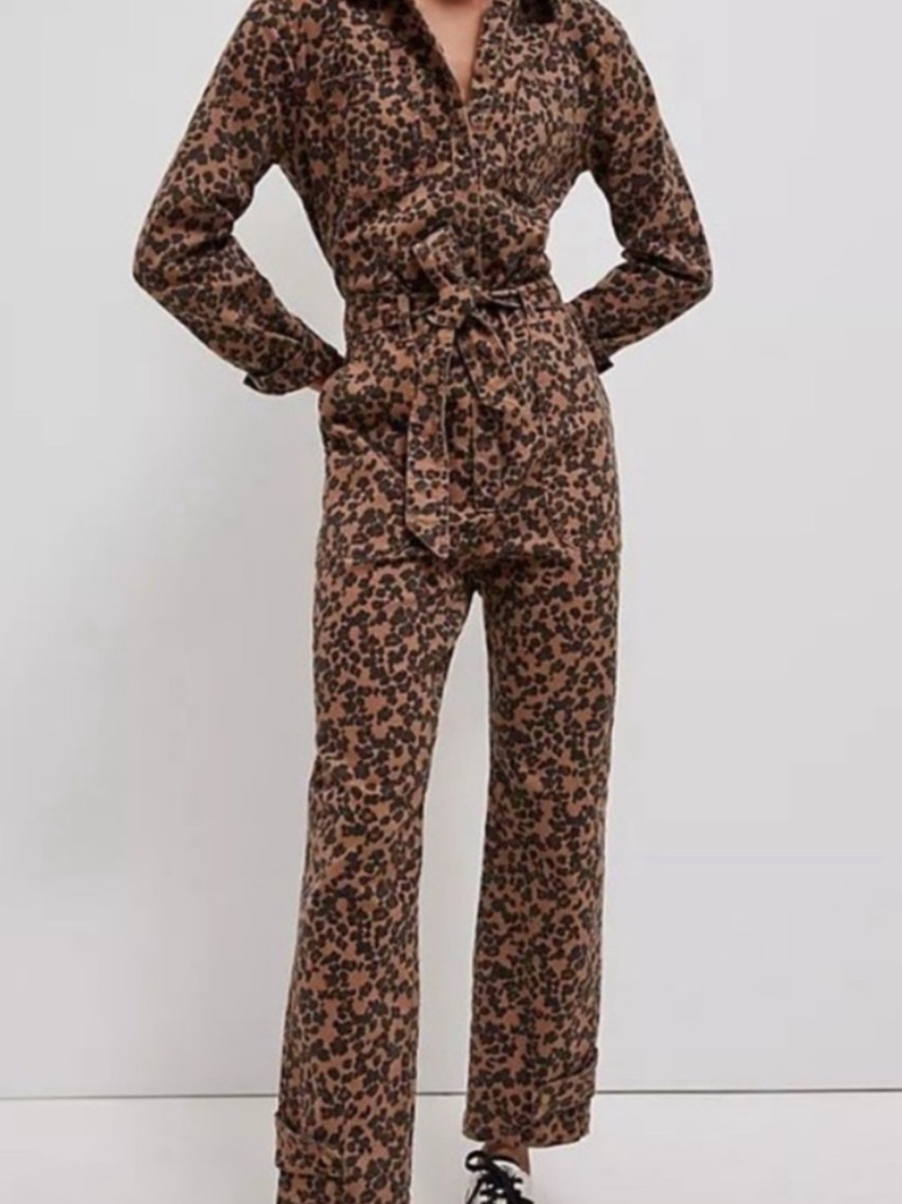 Anthropologie Leopard Utility Jumpsuit Denim Belt Size Large NWT